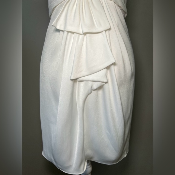 BCBGMaxAzria Palais White Mini Dress One Shoulder Bow Front Size 4 Cocktail - Picture 4 of 12